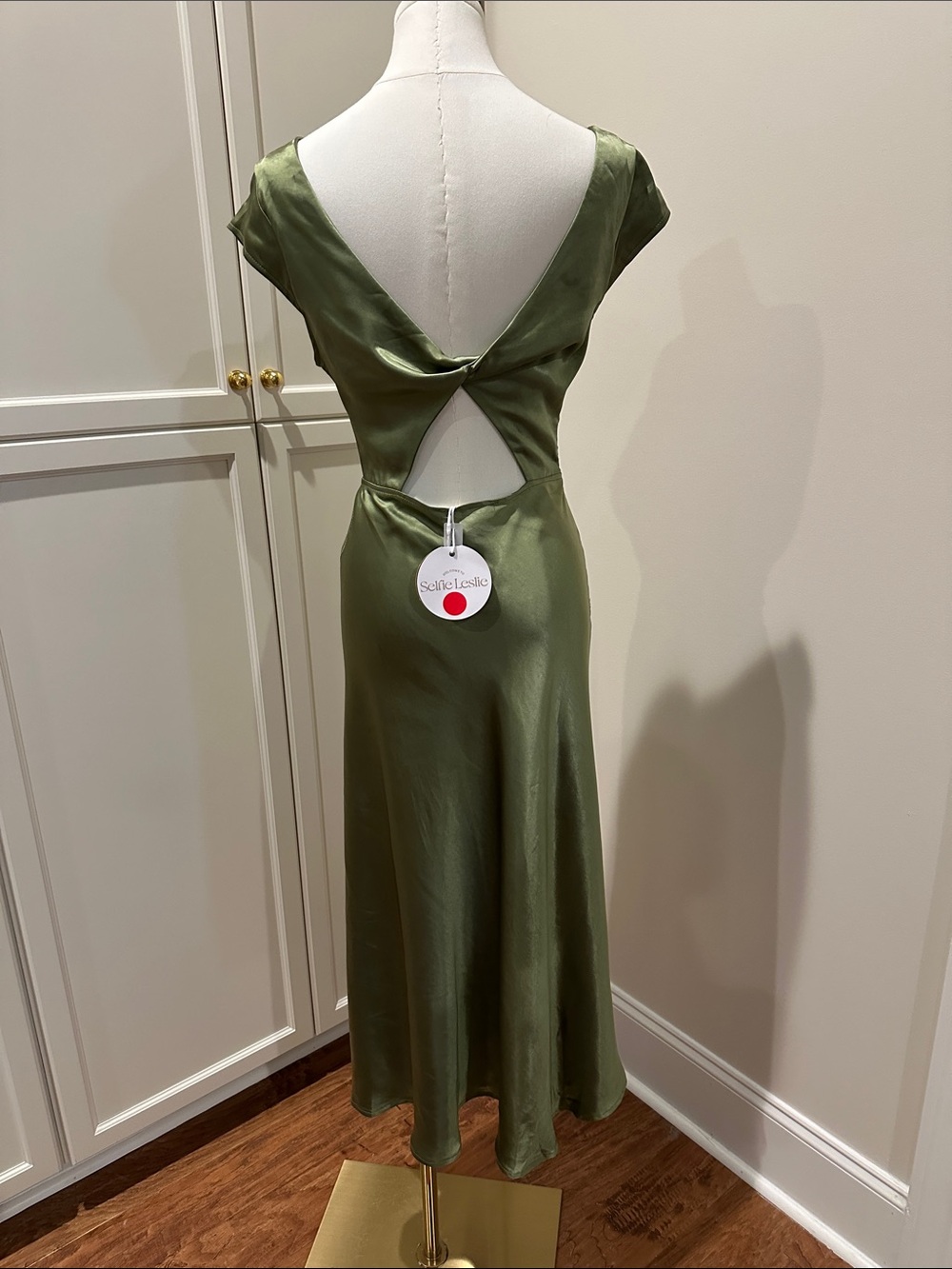 Selfie Leslie Olive Green Satin Maxi Dress - Picture 2 of 5